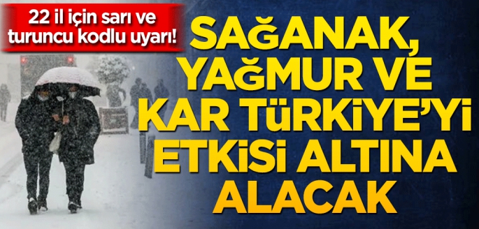 22 il için sarı ve turuncu kodlu uyarı! Sağanak yağmur ve kar Türkiye'yi etkisi altına alacak